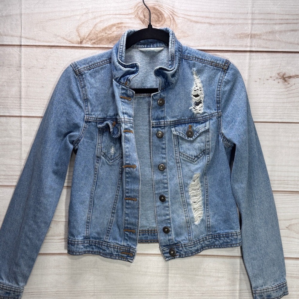Highway Jeans Distressed Denim Jacket Light Wash Cotton Trucker Womens Large